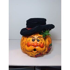 Vtg Kitschy Anthropomorphic Pumpkin Jack O Lantern Cookie Candy Jar Halloween
